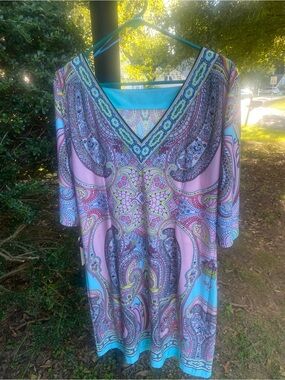 NWT Sandra Darren Paisley dress in Aqua, Pink, and Purple
